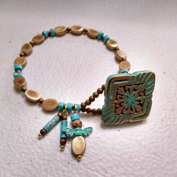 Patina-Painted Loop & Button Bracelet ~ Boho Southwestern Casual Summer Vibes - Picture 4 of 9